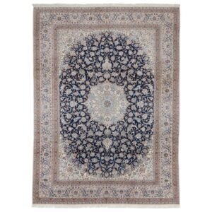 Blue Traditional Persian Nain Wool Silk Blend Rug - 8'8" x 11'10"