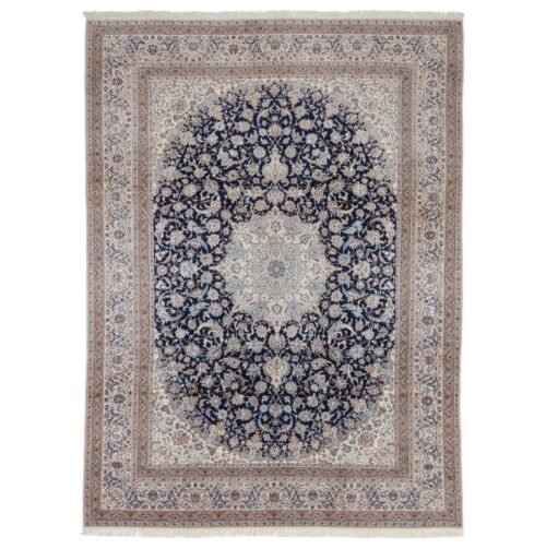 Blue Traditional Persian Nain Wool Silk Blend Rug - 8'8" x 11'10"