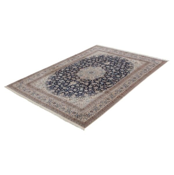 Blue Traditional Persian Nain Wool Silk Blend Rug - 8'8" x 11'10"