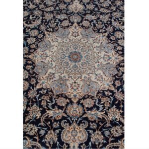 Blue Traditional Persian Nain Wool Silk Blend Rug - 8'8" x 11'10"