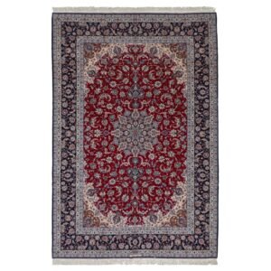 Red Traditional Persian Isfahan Wool Silk Blend Rug - 8'8" x 12'9"