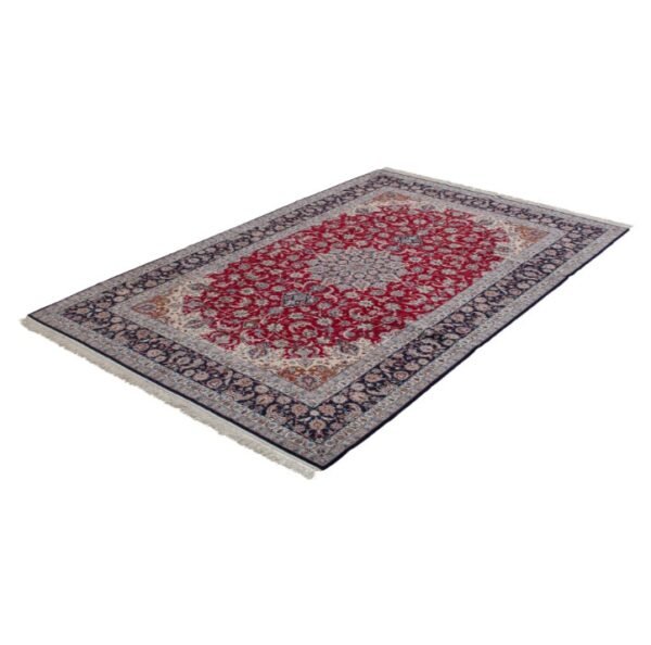 Red Traditional Persian Isfahan Wool Silk Blend Rug - 8'8" x 12'9"