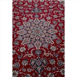 Red Traditional Persian Isfahan Wool Silk Blend Rug - 8'8" x 12'9"