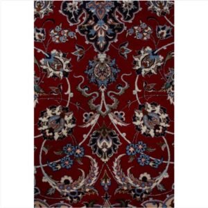 Red Traditional Persian Isfahan Wool Silk Blend Rug - 8'8" x 12'9"