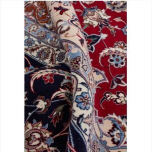 Red Traditional Persian Isfahan Wool Silk Blend Rug - 8'8" x 12'9"