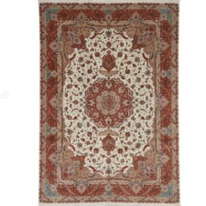 Red Traditional Persian Tabriz Wool Silk Blend Rug - 8'3" x 12'