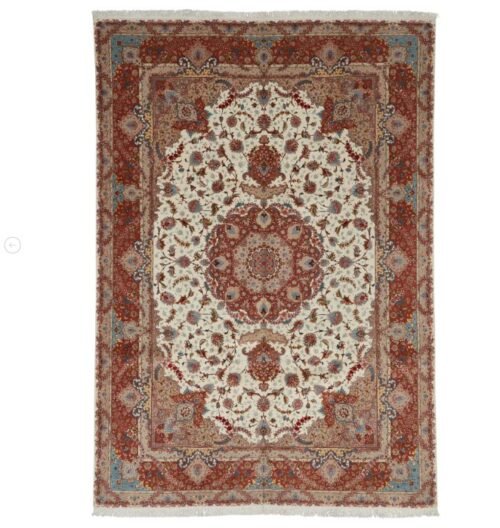 Red Traditional Persian Tabriz Wool Silk Blend Rug - 8'3" x 12'