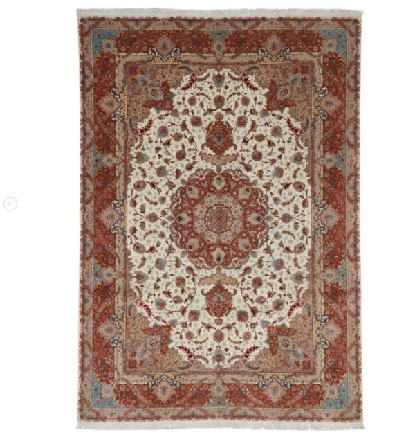 Red Traditional Persian Tabriz Wool Silk Blend Rug - 8'3" x 12'