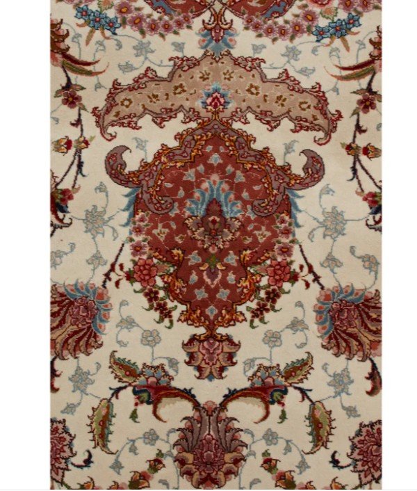 Red Traditional Persian Tabriz Wool Silk Blend Rug - 8'3" x 12'
