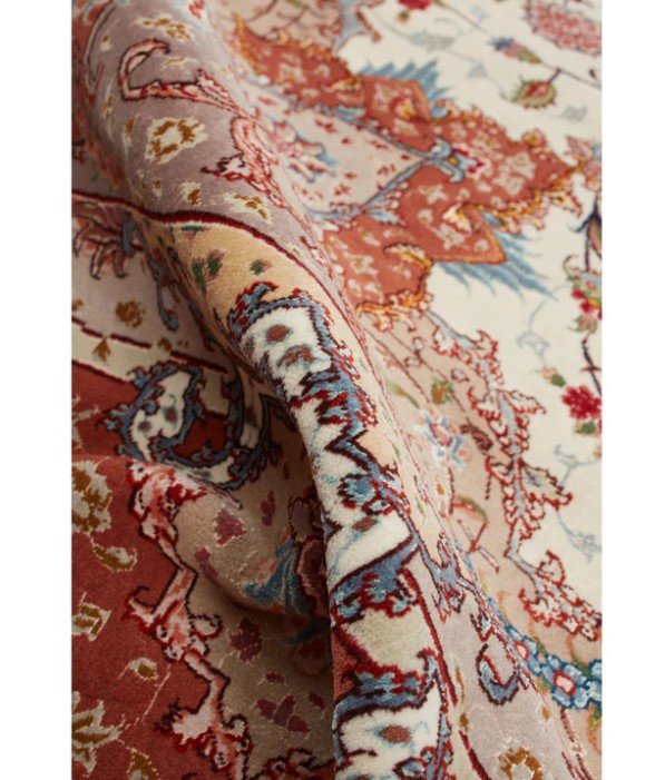 Red Traditional Persian Tabriz Wool Silk Blend Rug - 8'3" x 12'