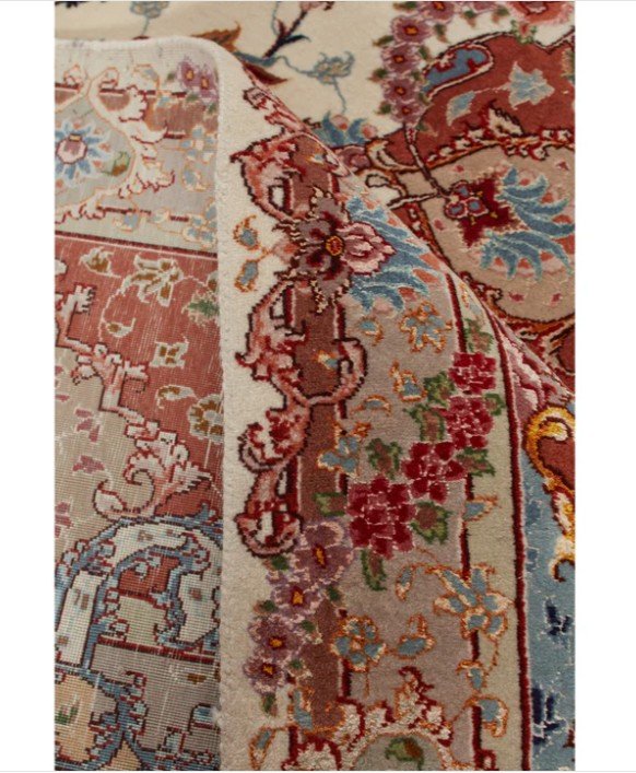 Red Traditional Persian Tabriz Wool Silk Blend Rug - 8'3" x 12'
